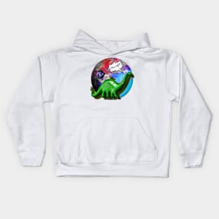 Dino might- retro Dino and planets Kids Hoodie